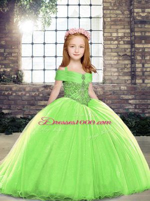 Gorgeous Tulle Straps Sleeveless Lace Up Beading Little Girl Pageant Gowns in Yellow Green