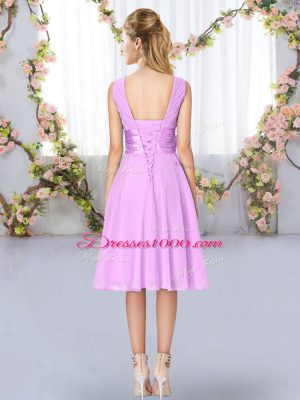 Super Rose Pink Empire Hand Made Flower Bridesmaid Dress Lace Up Chiffon Sleeveless Knee Length