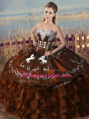 Floor Length Brown Sweet 16 Dresses Sweetheart Sleeveless Lace Up