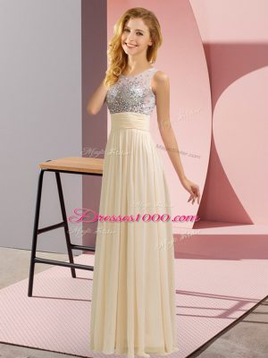 Champagne Wedding Party Dress Wedding Party with Beading Scoop Sleeveless Side Zipper