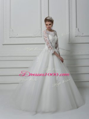 On Sale White 3 4 Length Sleeve Beading and Lace Lace Up Wedding Gown
