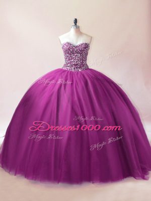 High End Sweetheart Sleeveless Lace Up Sweet 16 Dress Purple Tulle