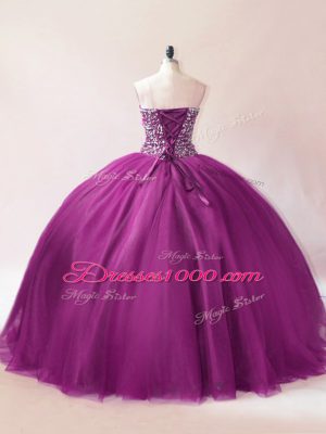 High End Sweetheart Sleeveless Lace Up Sweet 16 Dress Purple Tulle