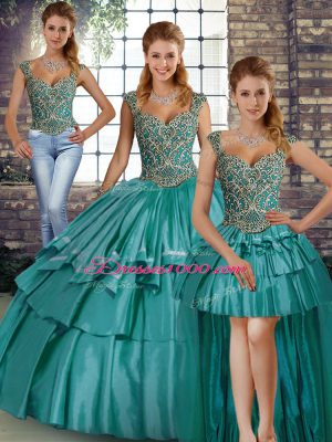 Elegant Sleeveless Lace Up Floor Length Beading and Ruffled Layers Quinceanera Dress