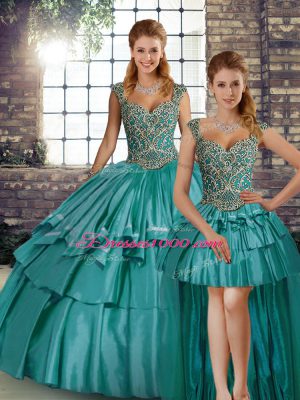 Elegant Sleeveless Lace Up Floor Length Beading and Ruffled Layers Quinceanera Dress