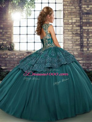 Brown Lace Up 15th Birthday Dress Beading and Appliques Sleeveless Floor Length