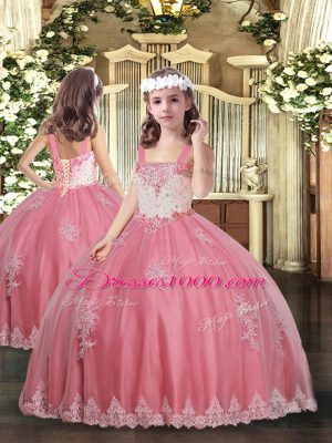 Beading and Appliques Quinceanera Gown Watermelon Red Lace Up Sleeveless Floor Length