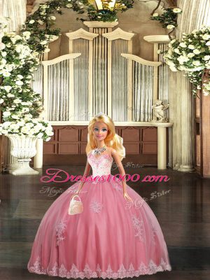 Beading and Appliques Quinceanera Gown Watermelon Red Lace Up Sleeveless Floor Length