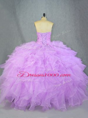 Lavender Sleeveless Beading and Ruffles Floor Length Quince Ball Gowns