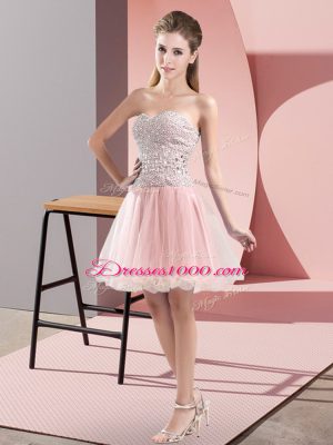 Fashionable Mini Length Pink Evening Dress Sweetheart Sleeveless Zipper