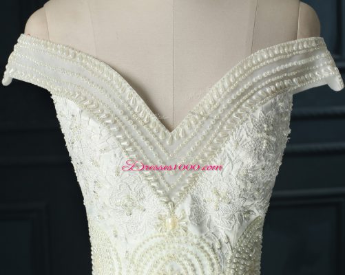 Sleeveless Court Train Beading and Lace Zipper Bridal Gown