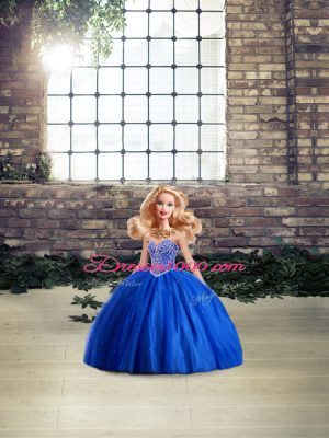 Dynamic Blue Sleeveless Tulle Brush Train Lace Up Sweet 16 Dresses for Military Ball and Sweet 16 and Quinceanera