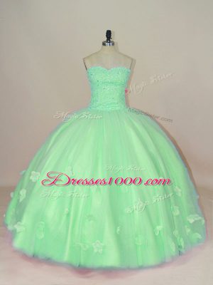 Unique Green Lace Up Sweetheart Hand Made Flower 15th Birthday Dress Tulle Sleeveless