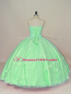 Unique Green Lace Up Sweetheart Hand Made Flower 15th Birthday Dress Tulle Sleeveless