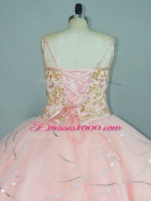 Sleeveless Beading and Ruffles Lace Up Sweet 16 Dresses