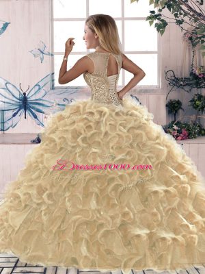 Organza Sleeveless Floor Length Vestidos de Quinceanera and Beading and Ruffles