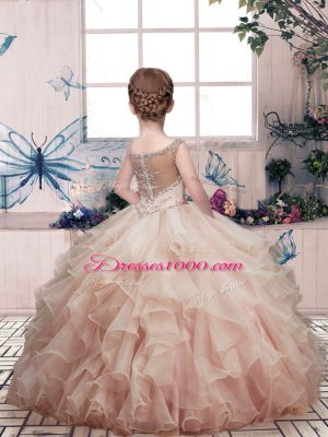 Purple Tulle Zipper Little Girls Pageant Dress Wholesale Sleeveless Floor Length Beading