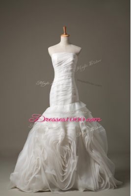Artistic Sleeveless Brush Train Ruching Lace Up Wedding Gown