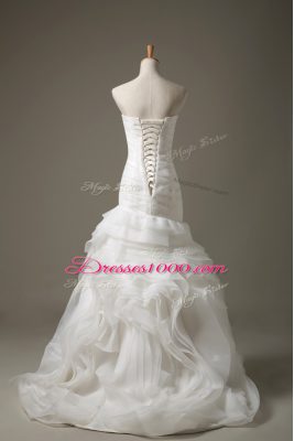 Artistic Sleeveless Brush Train Ruching Lace Up Wedding Gown