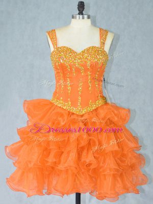 Best Selling Orange Ball Gowns Straps Sleeveless Organza Mini Length Lace Up Beading and Ruffled Layers Dress Like A Star
