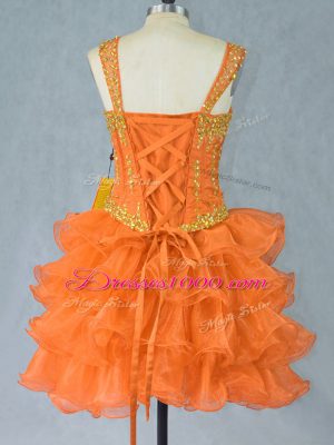 Best Selling Orange Ball Gowns Straps Sleeveless Organza Mini Length Lace Up Beading and Ruffled Layers Dress Like A Star