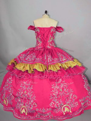 Latest Hot Pink Sweet 16 Dresses Sweet 16 and Quinceanera with Embroidery Off The Shoulder Sleeveless Lace Up