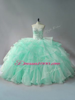 Apple Green Sleeveless Organza Court Train Lace Up Quinceanera Dress for Sweet 16 and Quinceanera