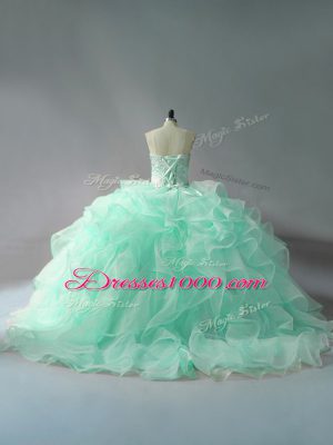 Apple Green Sleeveless Organza Court Train Lace Up Quinceanera Dress for Sweet 16 and Quinceanera