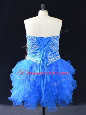 Affordable Mini Length Two Pieces Sleeveless Blue Cocktail Dress Lace Up