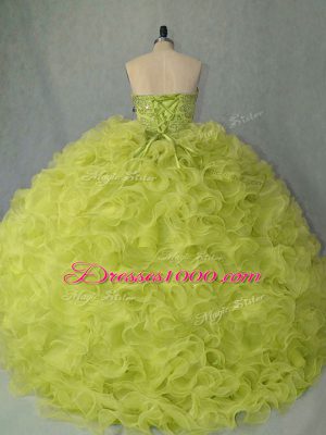 Fantastic Yellow Green Sleeveless Brush Train Beading and Ruffles Sweet 16 Dresses
