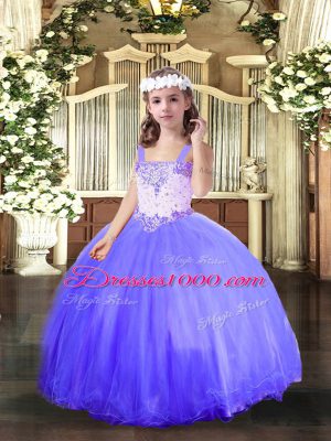 Fancy Blue Straps Neckline Beading Teens Party Dress Sleeveless Lace Up