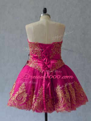 Custom Made Fuchsia Sweetheart Lace Up Appliques and Embroidery Hoco Dress Sleeveless