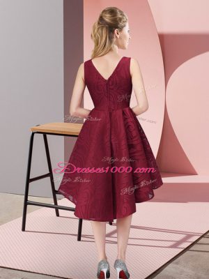 Lace Sleeveless High Low Bridesmaid Dresses and Lace