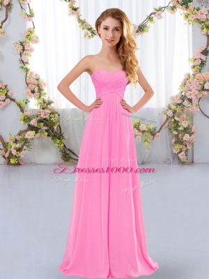Flirting Rose Pink Empire Ruching Quinceanera Court of Honor Dress Lace Up Chiffon Sleeveless Floor Length