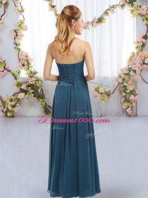 Sweet Dark Green Empire Chiffon Sweetheart Sleeveless Ruffles Floor Length Lace Up Vestidos de Damas