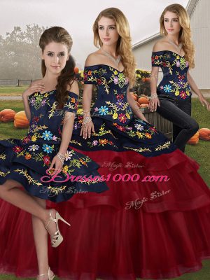 Free and Easy Wine Red 15 Quinceanera Dress Off The Shoulder Sleeveless Brush Train Lace Up