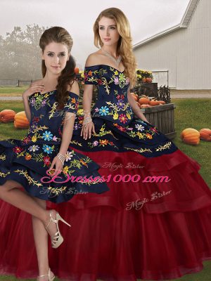 Free and Easy Wine Red 15 Quinceanera Dress Off The Shoulder Sleeveless Brush Train Lace Up