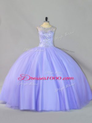 Traditional Lavender Ball Gowns Tulle Scoop Sleeveless Sequins Floor Length Zipper Sweet 16 Dresses
