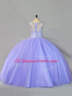 Traditional Lavender Ball Gowns Tulle Scoop Sleeveless Sequins Floor Length Zipper Sweet 16 Dresses