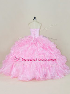 Beading and Ruffles Sweet 16 Quinceanera Dress Baby Pink Lace Up Sleeveless Floor Length