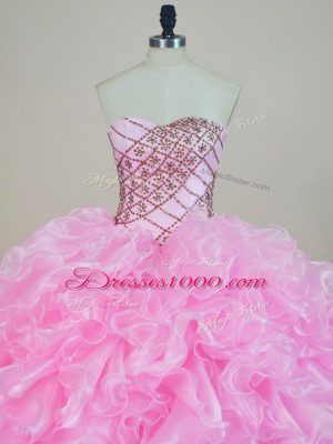 Beading and Ruffles Sweet 16 Quinceanera Dress Baby Pink Lace Up Sleeveless Floor Length