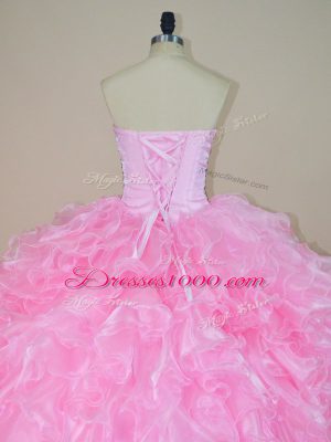 Beading and Ruffles Sweet 16 Quinceanera Dress Baby Pink Lace Up Sleeveless Floor Length