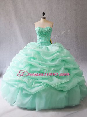 On Sale Apple Green Sleeveless Beading and Pick Ups Floor Length 15 Quinceanera Dress