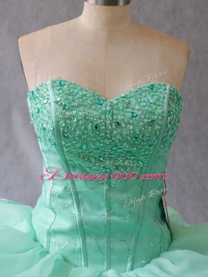 On Sale Apple Green Sleeveless Beading and Pick Ups Floor Length 15 Quinceanera Dress