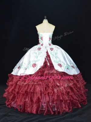 Burgundy Sleeveless Organza Lace Up Quince Ball Gowns for Sweet 16 and Quinceanera