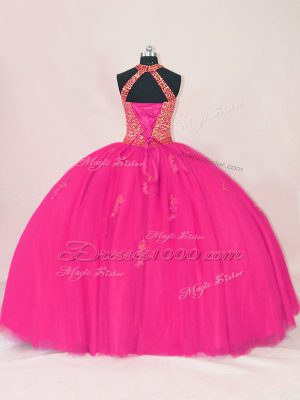 Exquisite Floor Length Ball Gowns Sleeveless Hot Pink Quinceanera Gowns Lace Up