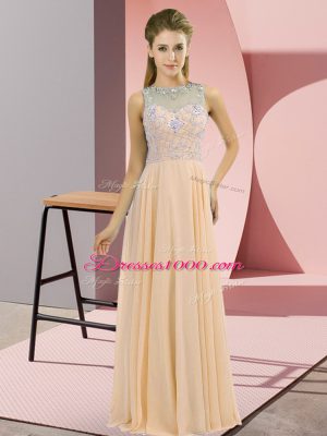 Empire Prom Gown Peach High-neck Chiffon Sleeveless Floor Length Zipper