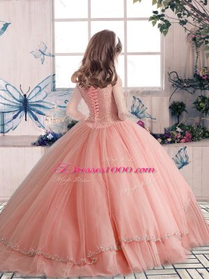 Champagne Ball Gowns Beading Child Pageant Dress Lace Up Tulle Sleeveless Floor Length