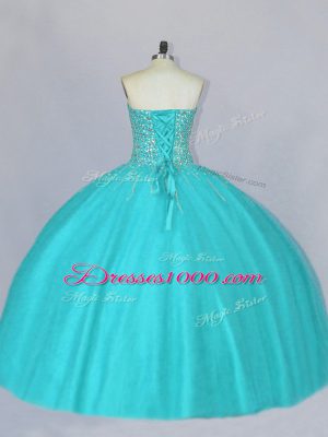 Aqua Blue Sweetheart Neckline Beading Quinceanera Gown Sleeveless Lace Up