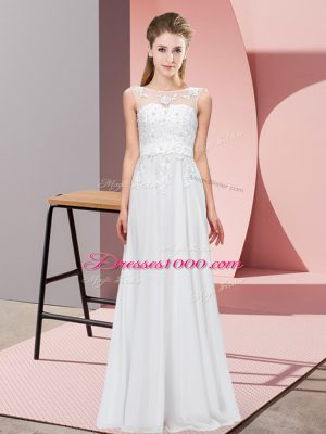 White Empire Chiffon Scoop Sleeveless Beading and Appliques Floor Length Zipper Court Dresses for Sweet 16